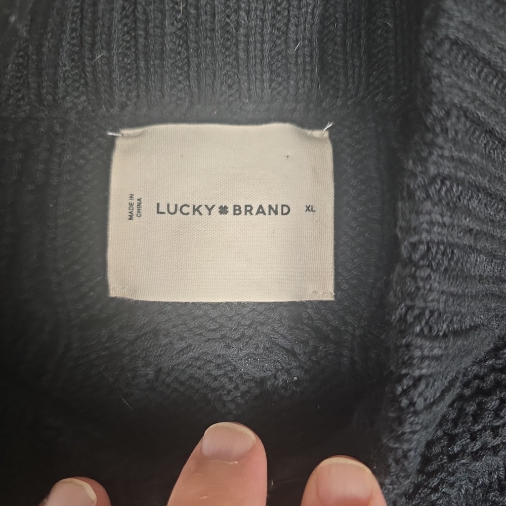 Lucky Brand Full Zip Cotton Sweater Men XL Cable Knit Black -New With Tag - Picture 3 of 11